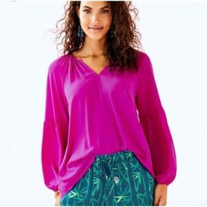Lilly Pullitzer Charleigh Fuschia Pink Popover Blouse Feminine Summer Size XS